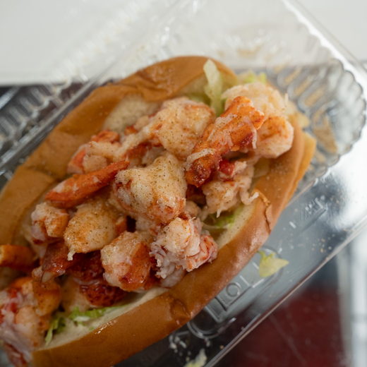 A lobster roll on a toasted split roll